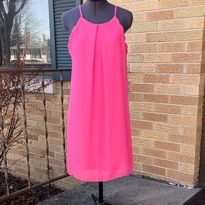 by & by Hot Pink Midi Slip Dress with Pleat, Sz M